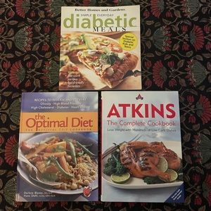 3 diet/diabetic cookbooks: Diabetic Meals.. Optimal Diet.. Atkins..